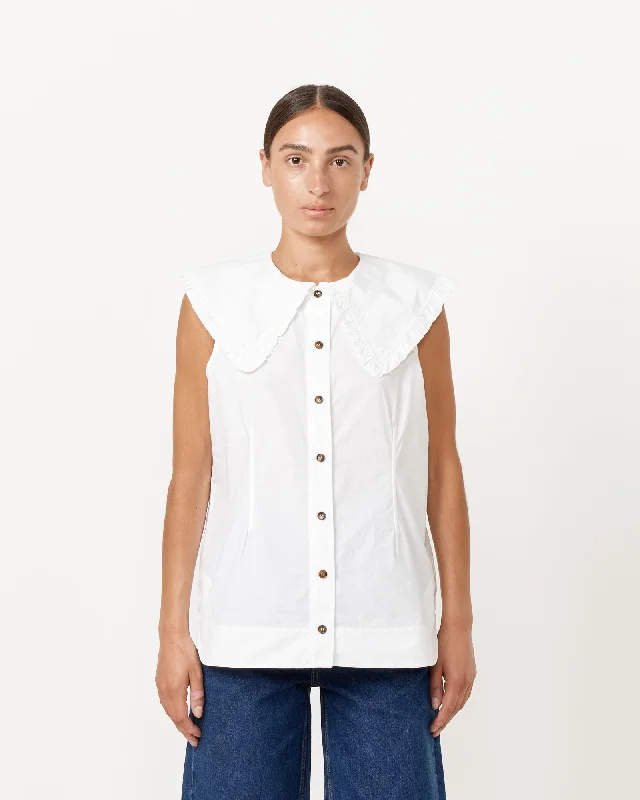 Sleeveless Shirt in Bright White-- Solid Color Striped Floral