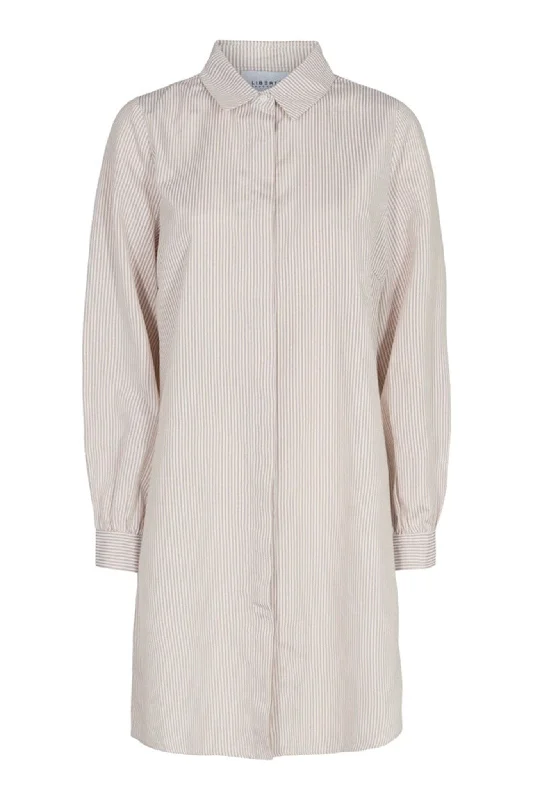 Ulrikke Shirt - Sand Hvid Stribet-- Collared Crew Neck Turtle Neck