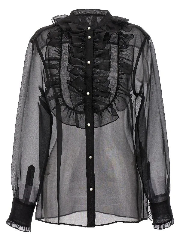 Plastron And Ruffle Shirt-- Plaid T-Shirt Polka Dot Checkered