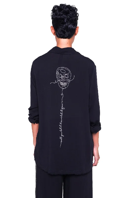 VICKY LONG SLEEVES SHIRT - BLACK-- Denim Fabric Leather Fabric Suede Fabric