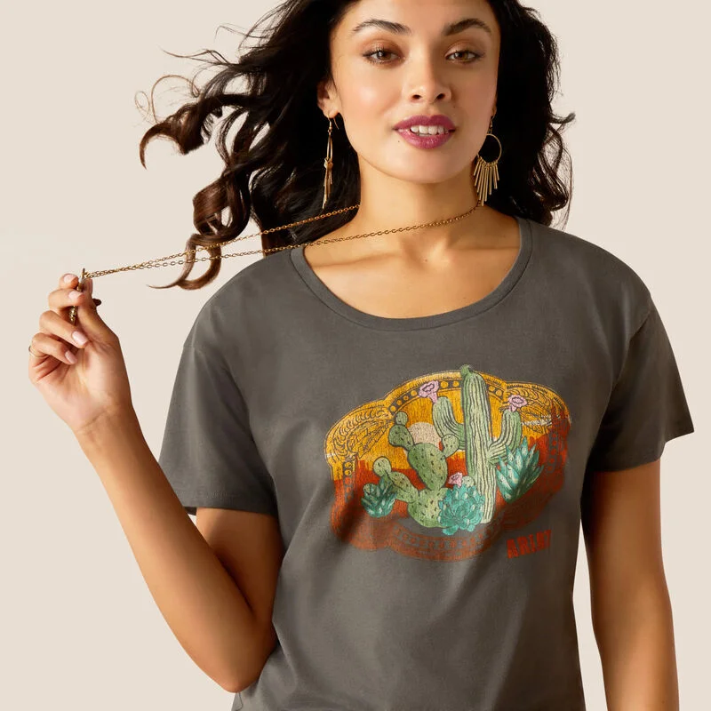 Ladies Ariat Buckle Up T-Shirt - 10051440-- Print Jacquard Patchwork