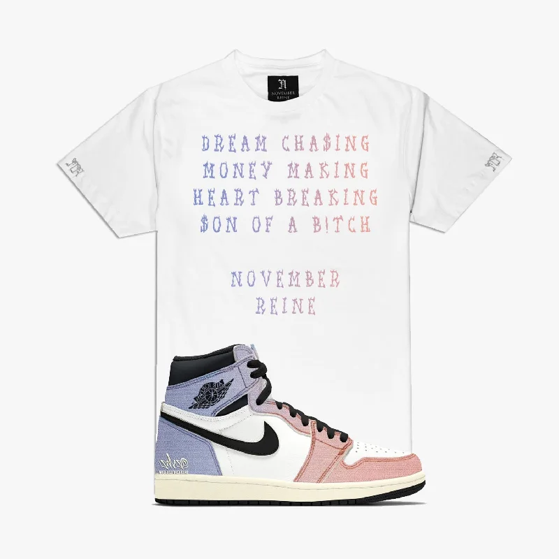 November Reine ("Dream Chasing" White/Purple Pink Blend T-Shirt)-- Solid Print Embellished November Reine ("Dream Chasing" White/Purple Pink Blend T-Shirt)-- Solid Print Embellished