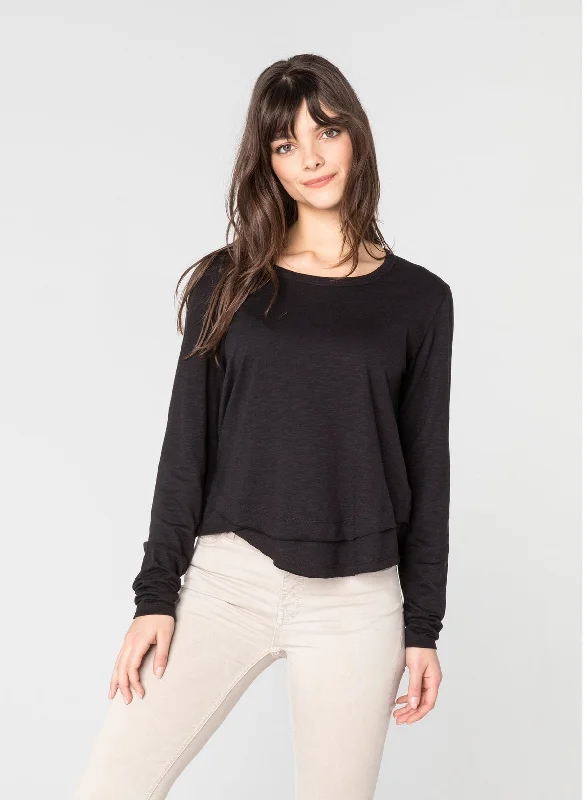 AVA LONG SLEEVE MOCK LAYER T-SHIRT-- Hooded Caped Shawl Collar