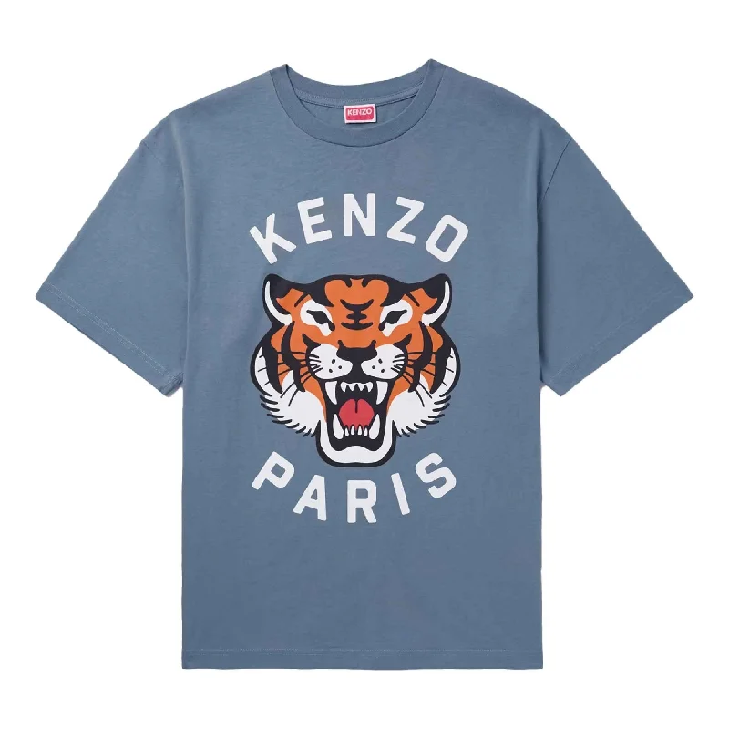 Kenzo Lucky Tiger Oversize Unisex T-Shirt in Blue-- Polka Dot Checkered Tartan