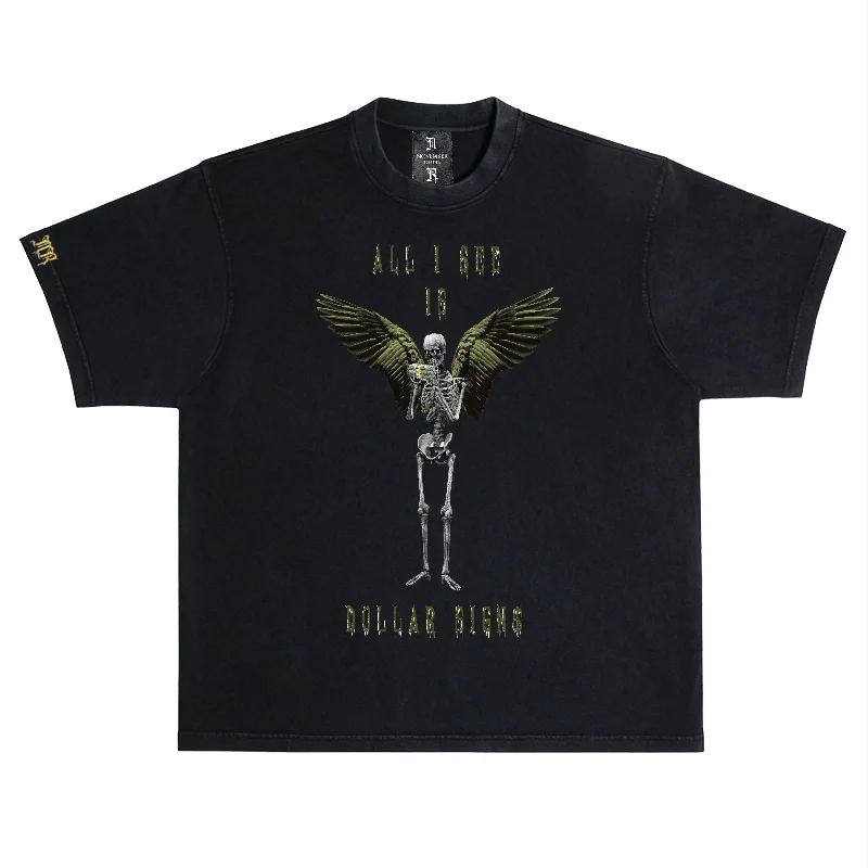 November reine (Black/Olive Green "Dollar Signs" t-shirt)-- Zippered Buttoned Snapped November reine (Black/Olive Green "Dollar Signs" t-shirt)-- Zippered Buttoned Snapped