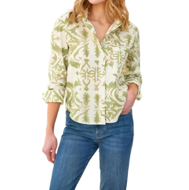 Tile Print Crop Andie Shirt In Sage-- Chenille Blend Fleece Blend Nylon Blend