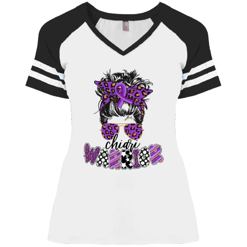 Ladies' V-Neck T-Shirt | Chiari Warrior-- Jersey Fabric Tulle Fabric Batik Fabric