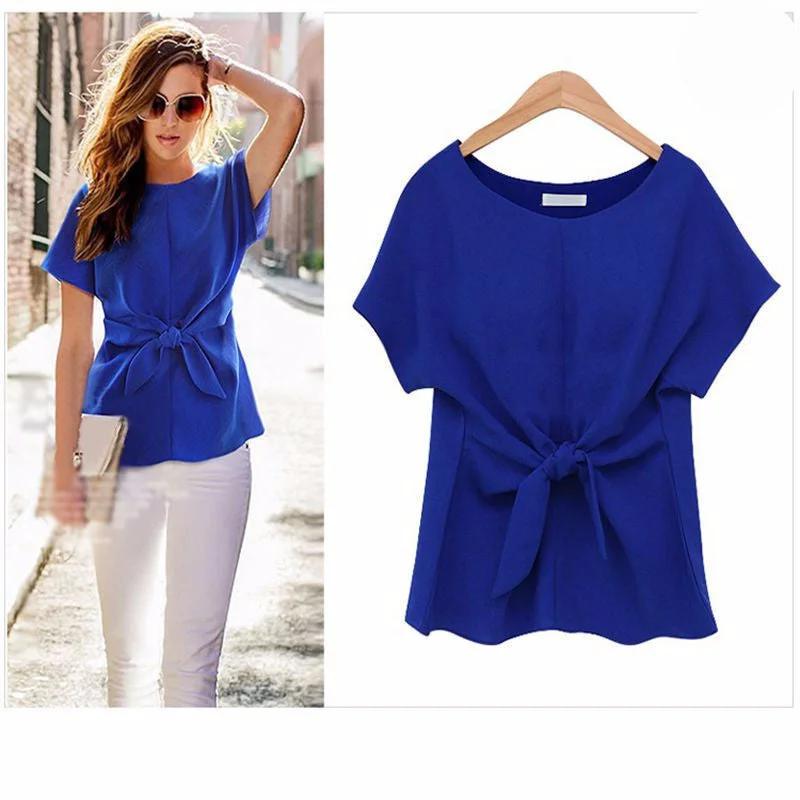 Fashion Women Blouses Bowknot O-neck Short Sleeve Chiffon Blouse Casual Vintage Tops Shirt Women Plus Size-- Zippered Front Buttoned Front Snap Front Fashion Women Blouses Bowknot O-neck Short Sleeve Chiffon Blouse Casual Vintage Tops Shirt Women Plus Size-- Zippered Front Buttoned Front Snap Front