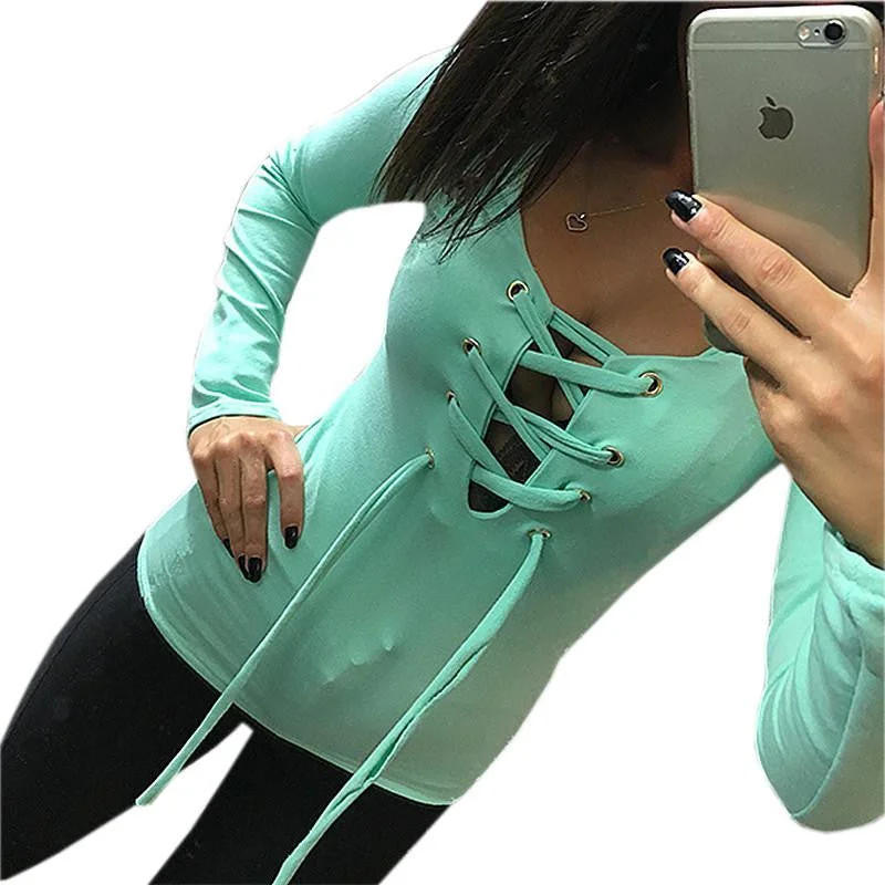 Womens Long Sleeve Lace Up Shirt Bandage Tops-- Welt Pockets Slit Pockets Flap Pockets Womens Long Sleeve Lace Up Shirt Bandage Tops-- Welt Pockets Slit Pockets Flap Pockets