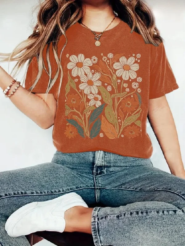 Rosa Clothing Botanical Floral Wildflower Short Sleeve Basic T-Shirt in Rust-- Faux Fur Fabric Real Fur Fabric Shearling Fabric Rosa Clothing Botanical Floral Wildflower Short Sleeve Basic T-Shirt in Rust-- Faux Fur Fabric Real Fur Fabric Shearling Fabric