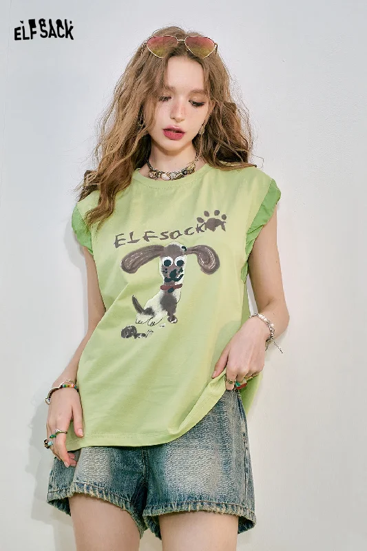 ELFSACK New summer 2024 dog print short sleeved t-shirt with elastic and anti glare design at the cuffs for women-- Houndstooth Herringbone Solid ELFSACK New summer 2024 dog print short sleeved t-shirt with elastic and anti glare design at the cuffs for women-- Houndstooth Herringbone Solid