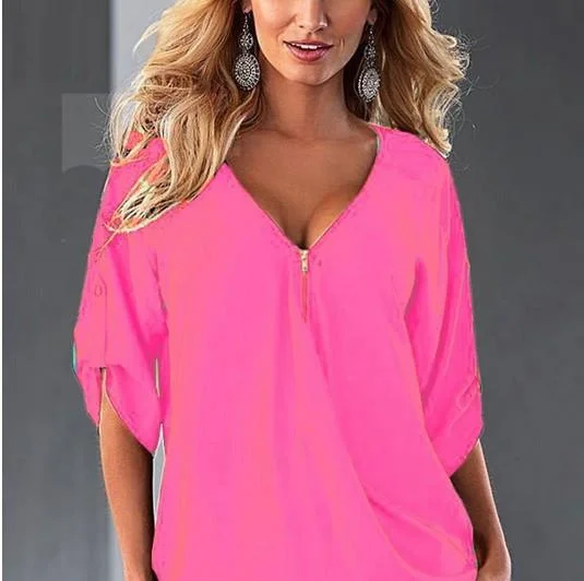 Womens Tops Fashion Women Chiffon Blouse Plus Size Loose Elegant Half Sleeve Shirt Black White Red Blue-- Front Pockets Side Pockets Patch Pockets Womens Tops Fashion Women Chiffon Blouse Plus Size Loose Elegant Half Sleeve Shirt Black White Red Blue-- Front Pockets Side Pockets Patch Pockets