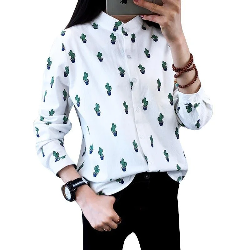 Women Fashion Blouses Long Sleeved Sweet Cute Shirts Cactus Printed Stand Collar Casual Leisure Tops Plus Size-- Graphic T-Shirt Round Neck Polyester Women Fashion Blouses Long Sleeved Sweet Cute Shirts Cactus Printed Stand Collar Casual Leisure Tops Plus Size-- Graphic T-Shirt Round Neck Polyester