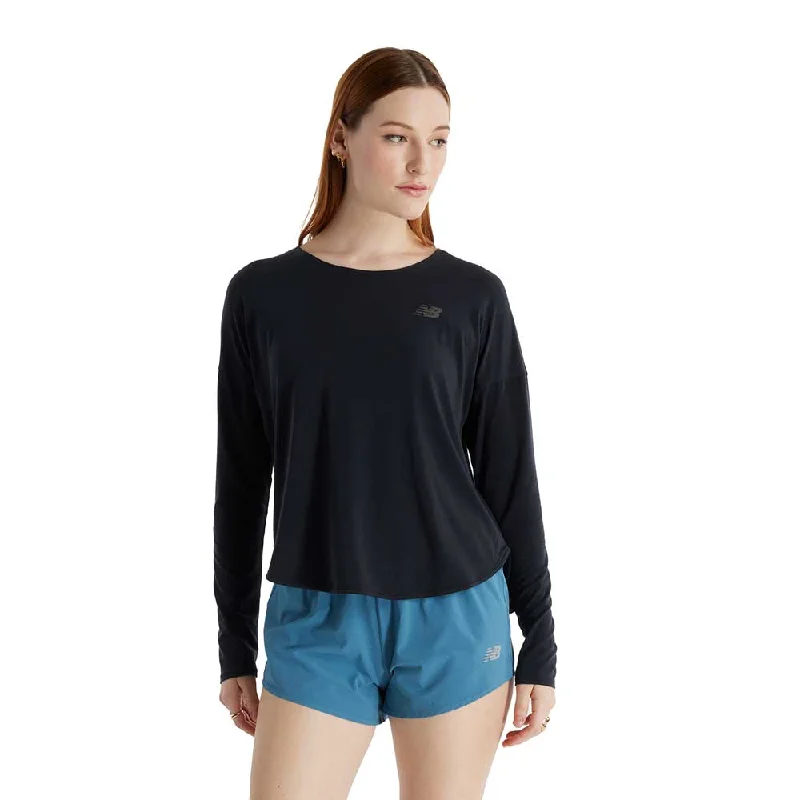 Women's Drapey Jersey Long Sleeve T-Shirt - Black-- Polka Dot Checkered Tartan