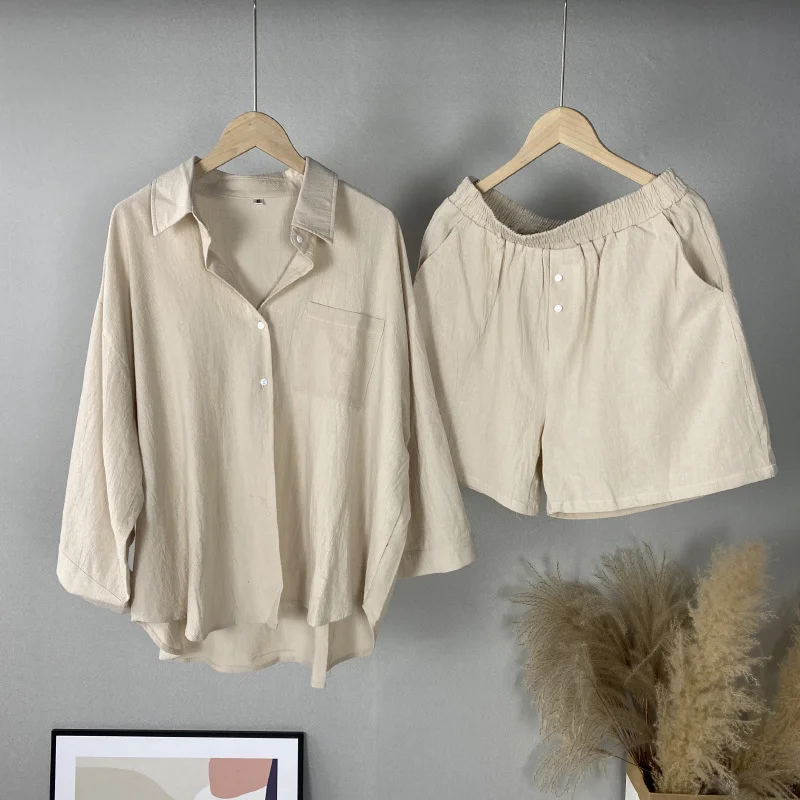 Women Fashion Casual Summer Solid Color Long Sleeve Shirt Blouse And Loose Shorts Set-- Collared Crew Neck Turtle Neck Women Fashion Casual Summer Solid Color Long Sleeve Shirt Blouse And Loose Shorts Set-- Collared Crew Neck Turtle Neck