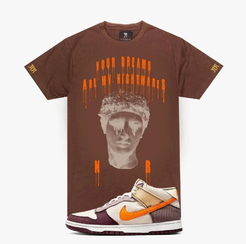 november reine (brown tan orange "my nightmare t-shirt)-- Jersey Fabric Tulle Fabric Batik Fabric november reine (brown tan orange "my nightmare t-shirt)-- Jersey Fabric Tulle Fabric Batik Fabric
