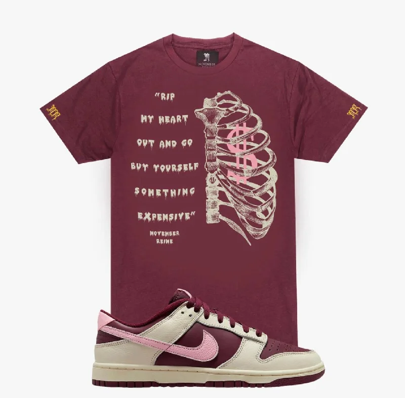 November Reine (maroon “rip my heart out t-shirt)-- Sequined Glittery Shiny