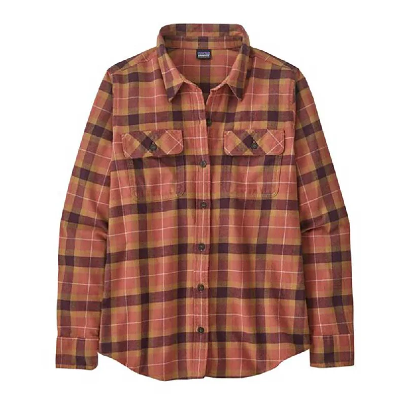 Women's Long-Sleeved Organic Cotton Midweight Fjord Flannel Shirt - Vista: Burl Red-- Boxy Fit Fitted Loose Women's Long-Sleeved Organic Cotton Midweight Fjord Flannel Shirt - Vista: Burl Red-- Boxy Fit Fitted Loose