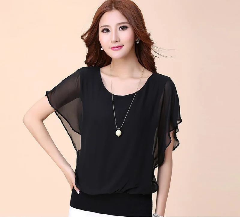 Women's Short-sleeve Top Ladies Chiffon Blouses Shirts Female Elegant Batwing Plus size Casual-- Spandex Blend Rayon Blend Denim Blend Women's Short-sleeve Top Ladies Chiffon Blouses Shirts Female Elegant Batwing Plus size Casual-- Spandex Blend Rayon Blend Denim Blend
