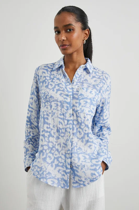 ELLIS DIFFUSED CHEETAH LONG SLEEVE SHIRT-- Thin T-Shirt Open Front Quick Dry