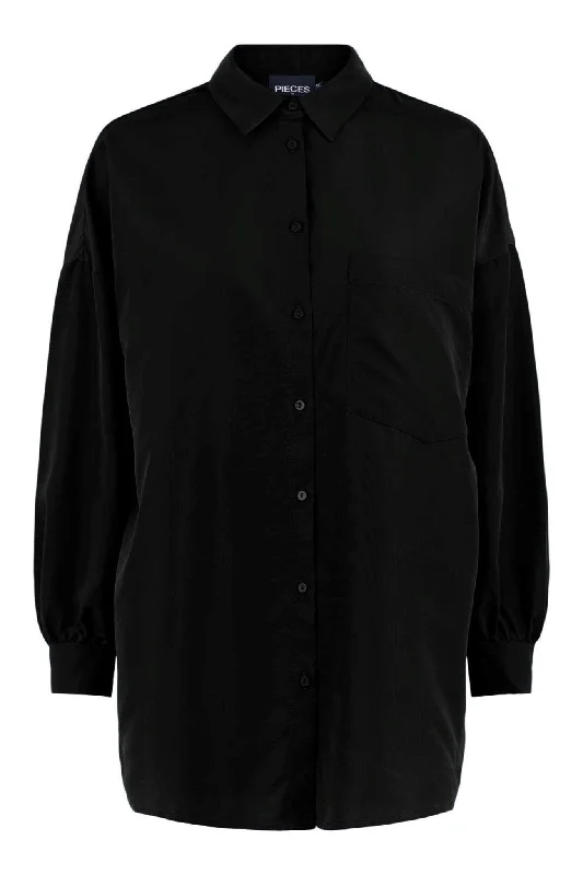 Chrilina Oversized Shirt - Sort-- Welt Pockets Slit Pockets