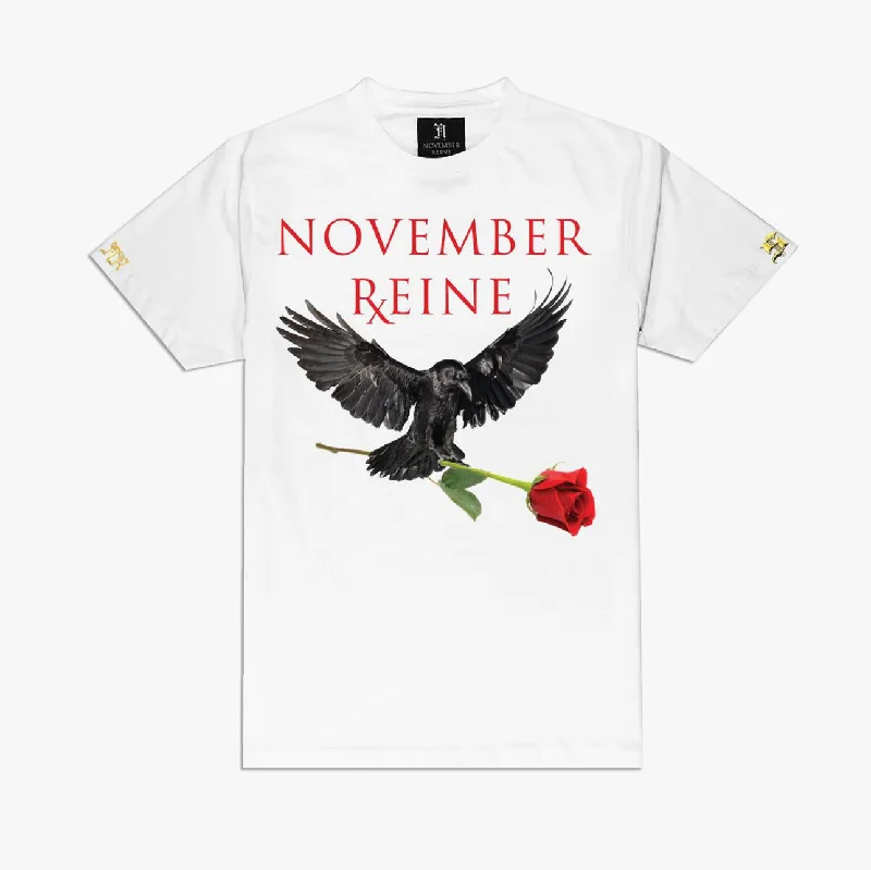 November reine (white raven rose t-shirt)-- Collared Crew Neck Turtle Neck