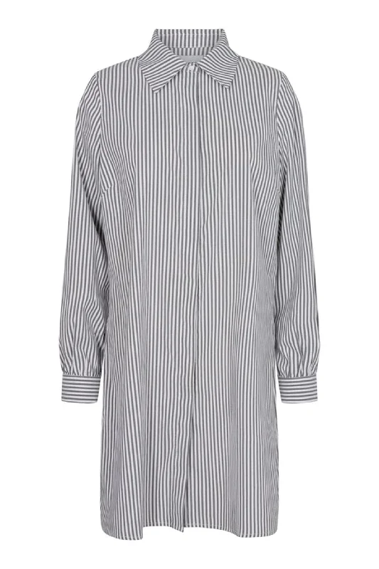 Ulrikke Shirt - Sort-Hvid Stribet-- Satin Blend Silk Blend Wool Blend