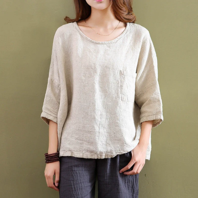Plus size White Linen Women Blouses Shirt Solid O-neck Loose Casual Shirts Blouse Vintage Linen Tee shirt Tops 5001-- Zippered Front Buttoned Front Snap Front Plus size White Linen Women Blouses Shirt Solid O-neck Loose Casual Shirts Blouse Vintage Linen Tee shirt Tops 5001-- Zippered Front Buttoned Front Snap Front