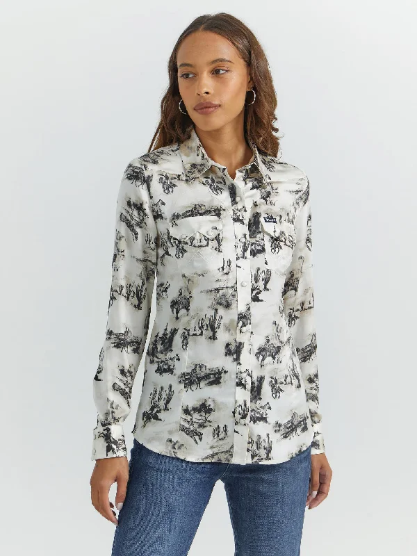 Ladies Wrangler Retro Vintage Rodeo Snap Shirt - 112353127-- Fleece Nylon Spandex