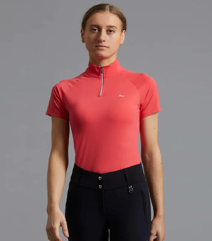 PEI Aura Ladies Riding Shirt (Coral Pink)-- Mesh Blend Leather Blend Suede Blend