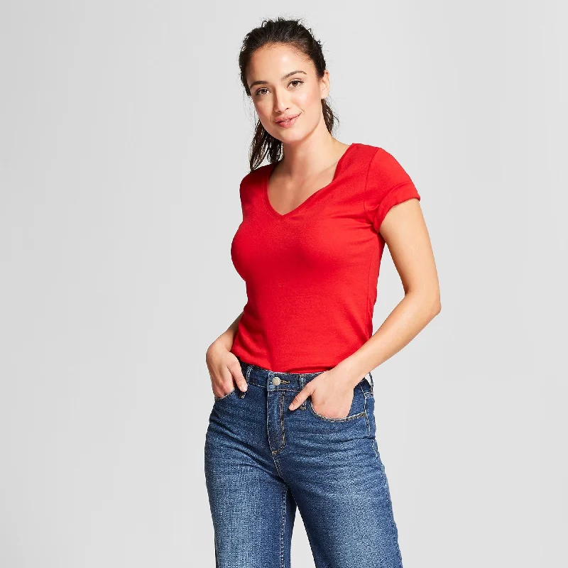 Basic V-Neck Short Sleeve T-Shirt-- Elegant Classic Vintage