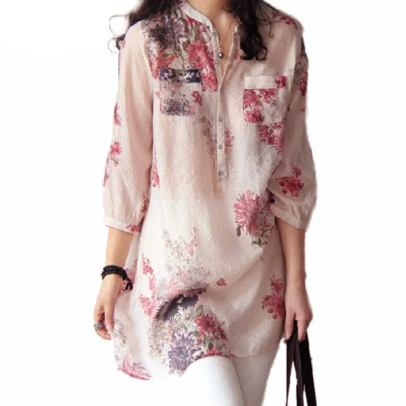 Fashion Women Blouses Linen Blouse Casual Floral Print Long Blouse Tops Shirt Plus Size 5XL-- Graphic T-Shirt Round Neck Polyester Fashion Women Blouses Linen Blouse Casual Floral Print Long Blouse Tops Shirt Plus Size 5XL-- Graphic T-Shirt Round Neck Polyester