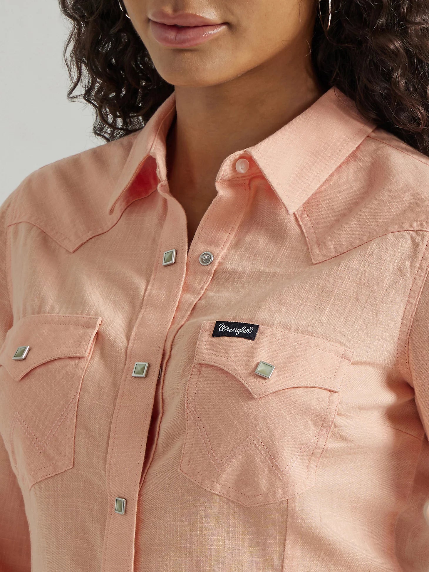 Ladies WRANGLER RETRO® LONG SLEEVE SOLID WESTERN SNAP SHIRT IN PEACH - 112347182-- Terry Blend Velvet Blend Canvas Blend Ladies WRANGLER RETRO® LONG SLEEVE SOLID WESTERN SNAP SHIRT IN PEACH - 112347182-- Terry Blend Velvet Blend Canvas Blend