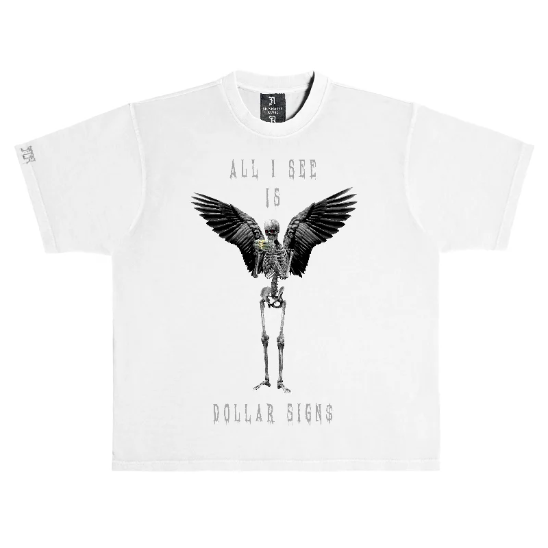 November reine (White/Pewter Blue "Dollar Signs" t-shirt)-- Modern Contemporary Chic November reine (White/Pewter Blue "Dollar Signs" t-shirt)-- Modern Contemporary Chic