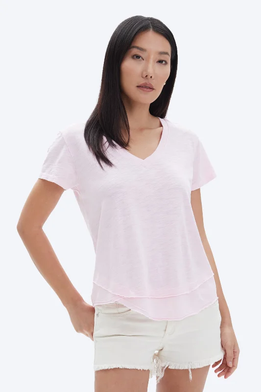 AVA V-NECK MOCK LAYER T-SHIRT-- Fleece Nylon Spandex