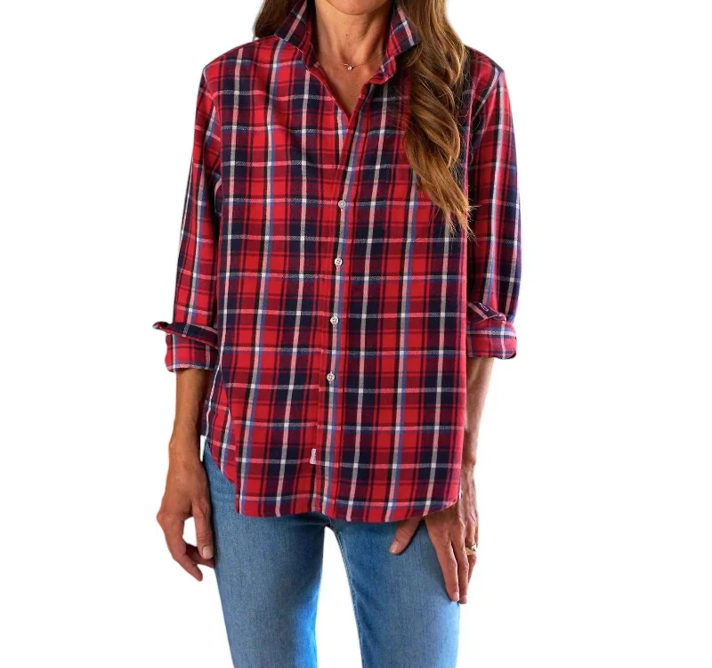 Relaxed Shirt In Red Blue Plaid-- Plaid T-Shirt Polka Dot Checkered