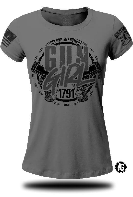 Gun Girl 2nd Amendment Ladies T-shirt-- Front Pockets Side Pockets Patch Pockets