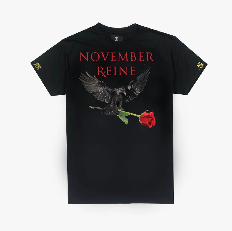 November reine (black raven rose t-shirt)-- Hooded Caped Shawl Collar