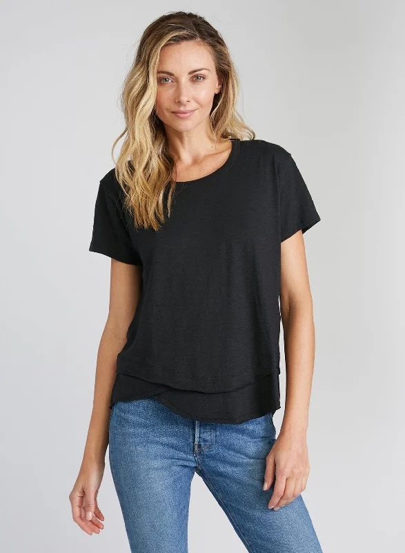AVA MOCK LAYER T-SHIRT-- Print Jacquard Patchwork