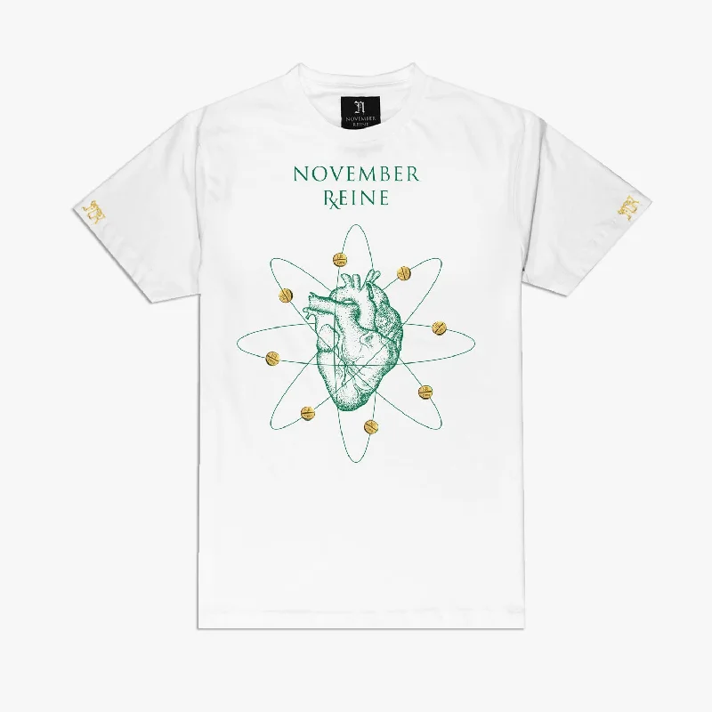 November Reine (Atomic Heart White/Green Gold T-Shirt)-- Embroidered Appliqued Beaded November Reine (Atomic Heart White/Green Gold T-Shirt)-- Embroidered Appliqued Beaded
