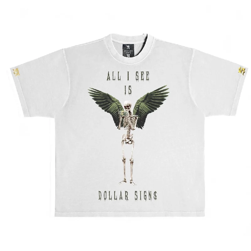 November reine (white/olive “dollar sign t-shirt)-- Silk Blend Satin Velvet