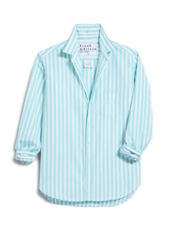 Eileen Relaxed Button-Up Shirt In Wide Jade Stripe-- Cotton Fabric Linen Fabric Terry Fabric Eileen Relaxed Button-Up Shirt In Wide Jade Stripe-- Cotton Fabric Linen Fabric Terry Fabric