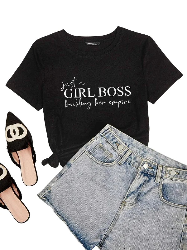 Women's Girl Boss Graphic T-Shirt In Black-- Lace Blend Ribbed Blend Corduroy Blend