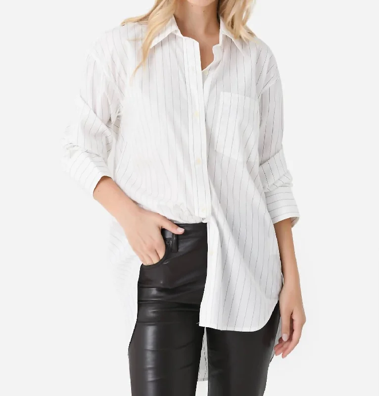 Cocoon Shirt In Bitter Chocolate Stripe-- Notch Collar Peter Pan Collar Cowl Neck