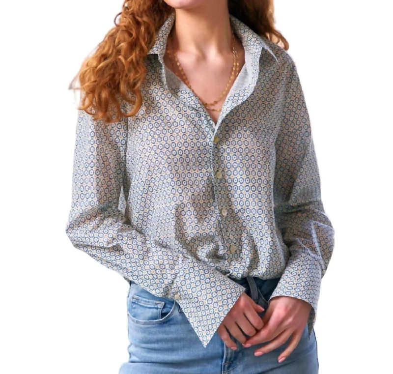 Bow Tie Print Moxie Shirt In Teal-- Chenille Blend Fleece Blend Nylon Blend