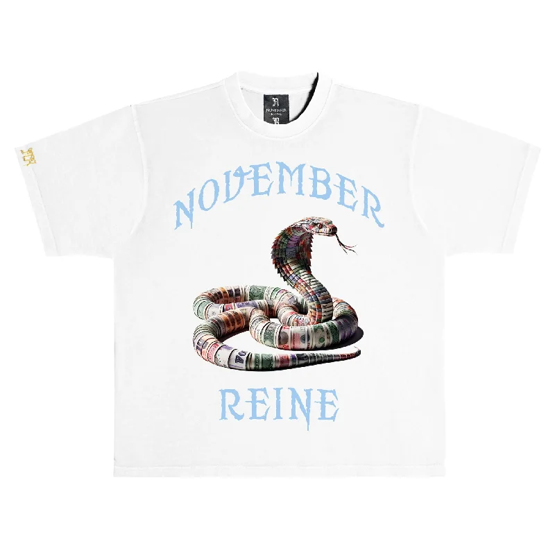 November reine (White/Light Blue t-shirt)-- Handmade Hand-knitted Hand-woven