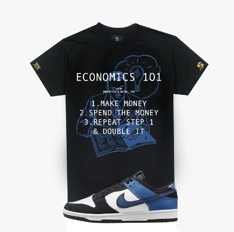 November Reine (Black/Blue "Economics" T-Shirt)-- Denim Fabric Leather Fabric Suede Fabric November Reine (Black/Blue "Economics" T-Shirt)-- Denim Fabric Leather Fabric Suede Fabric