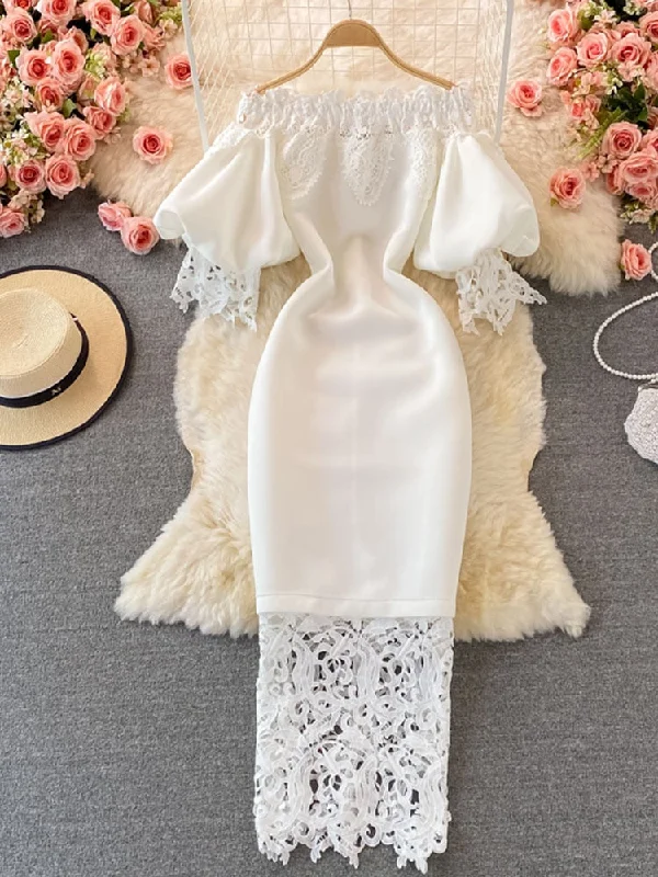 Off Shoulder Lace Evening Dresses Long Luxury 2023 Party Prom Lantern Short Sleeve White Bodycon Bandage Dress Tunics Occasion special Off Shoulder Lace Evening Dresses Long Luxury 2023 Party Prom Lantern Short Sleeve White Bodycon Bandage Dress Tunics Occasion special