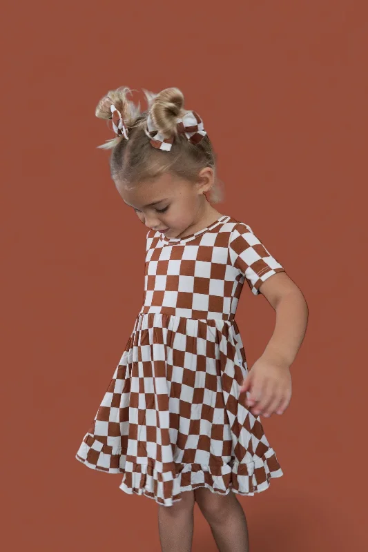 COPPER CHECKERS DREAM RUFFLE DRESS Tunics Brand named