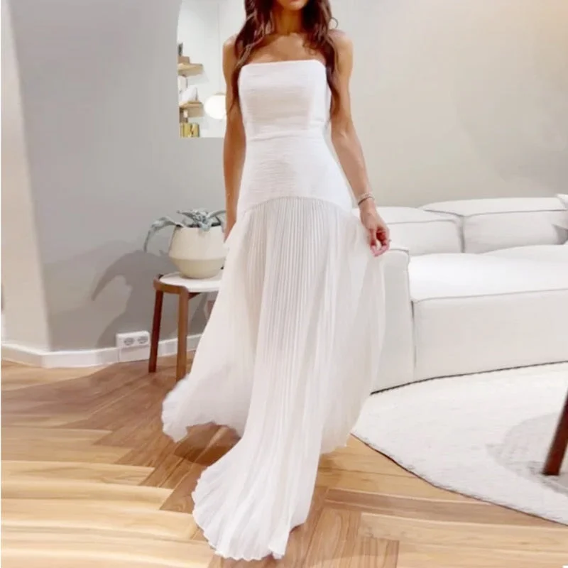 Women Maxi Dress Summer Fashion Strapless Pleated Solid Sleeveless Slim Nipped Waist Evening Party Dresses Streetwear Tunics Favorite customer Women Maxi Dress Summer Fashion Strapless Pleated Solid Sleeveless Slim Nipped Waist Evening Party Dresses Streetwear Tunics Favorite customer